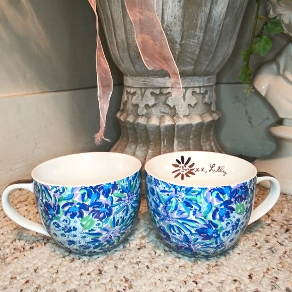 Lilly Pulitzer "Dandy Lion" Green Blue, Lavender Lion Head Floral Coffee Mug Set - Picture 9 of 9